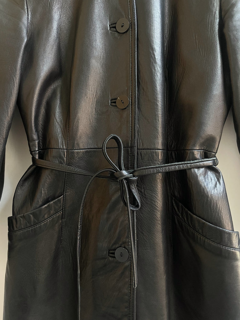 Ebony Midi Leather Belted Jacket