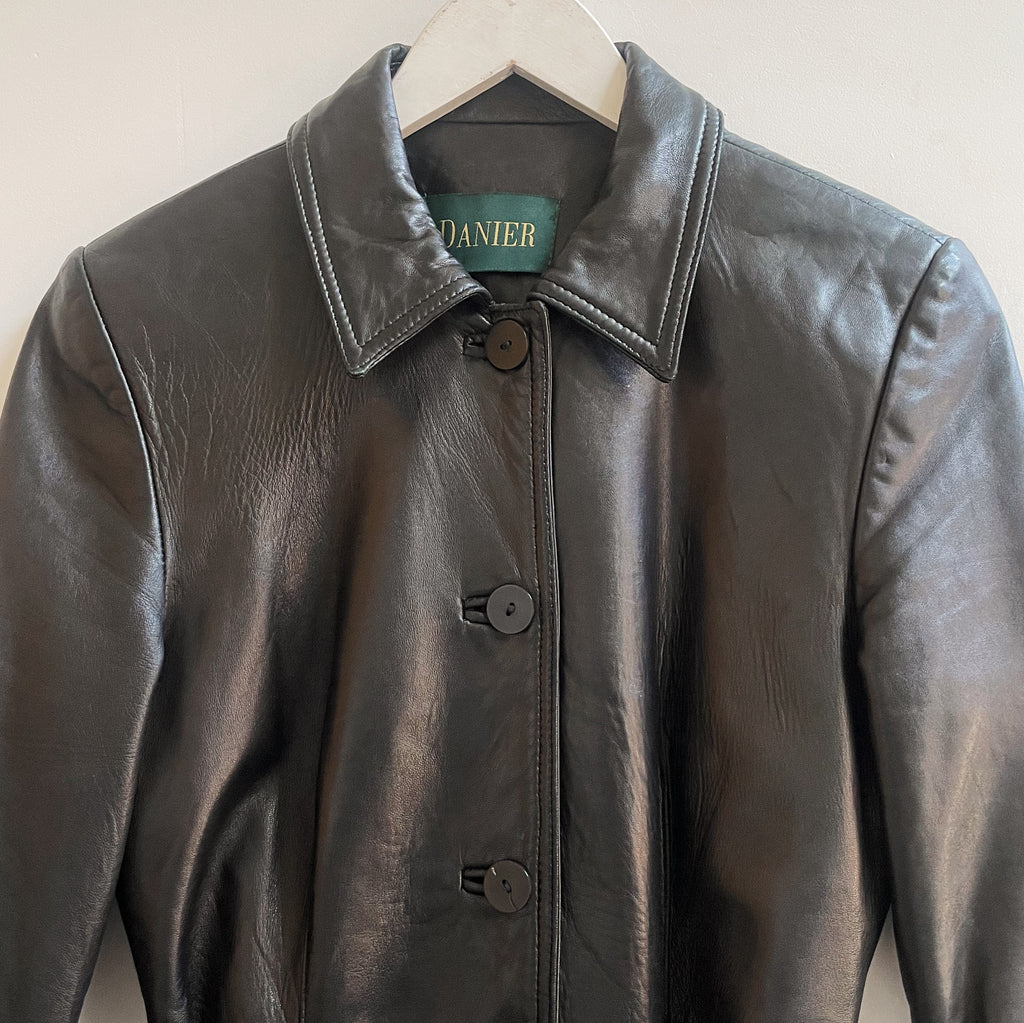 Ebony Midi Leather Belted Jacket