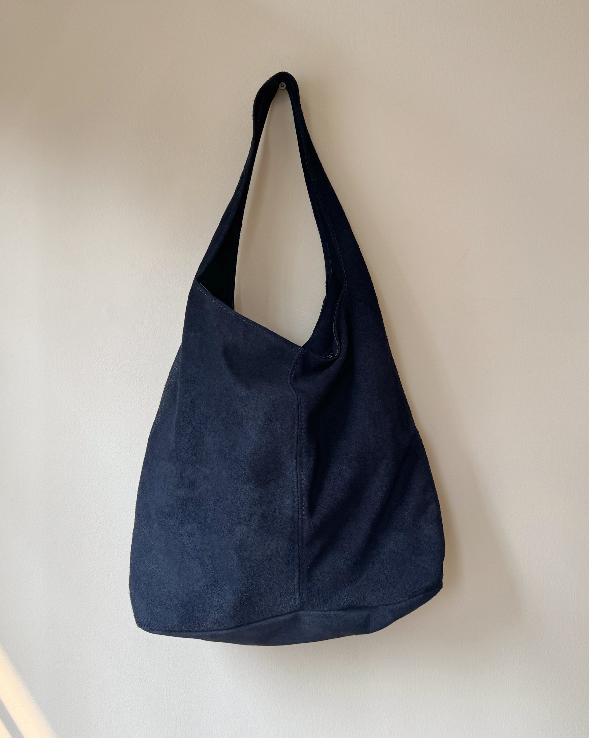 Suede Leather Hobo Bag in Navy