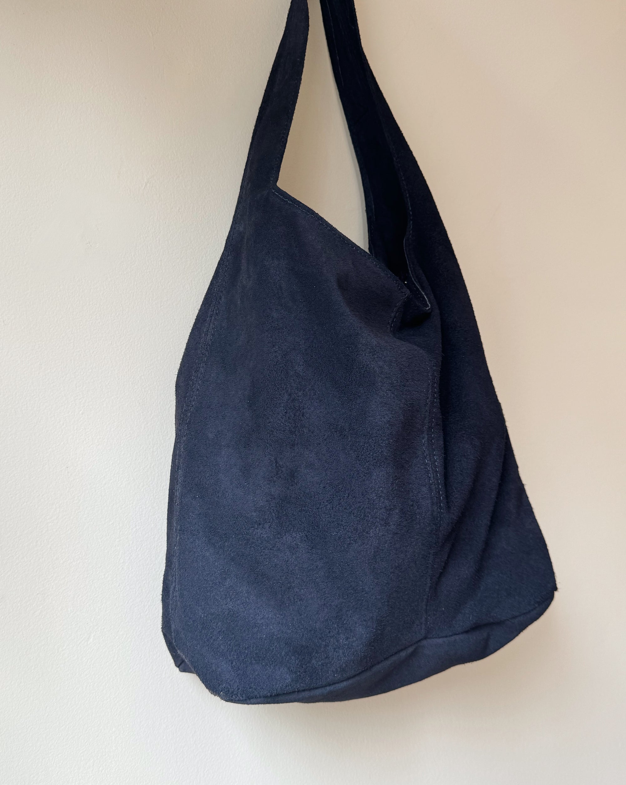 Suede Leather Hobo Bag in Navy