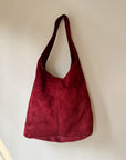 Suede Leather Hobo Bag in Merlot