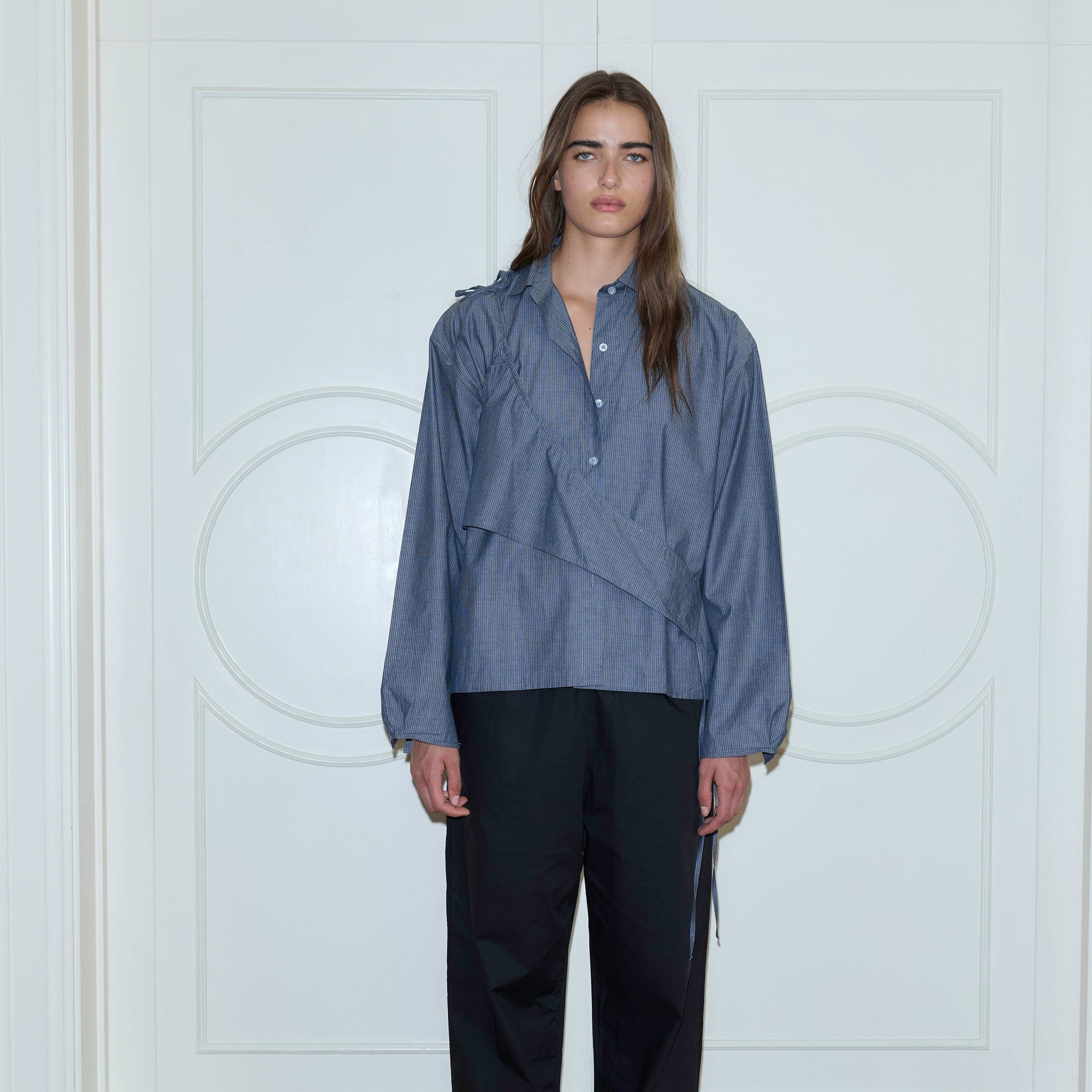 Deiji Studios | Sash Shirt in Blue Pinstripe