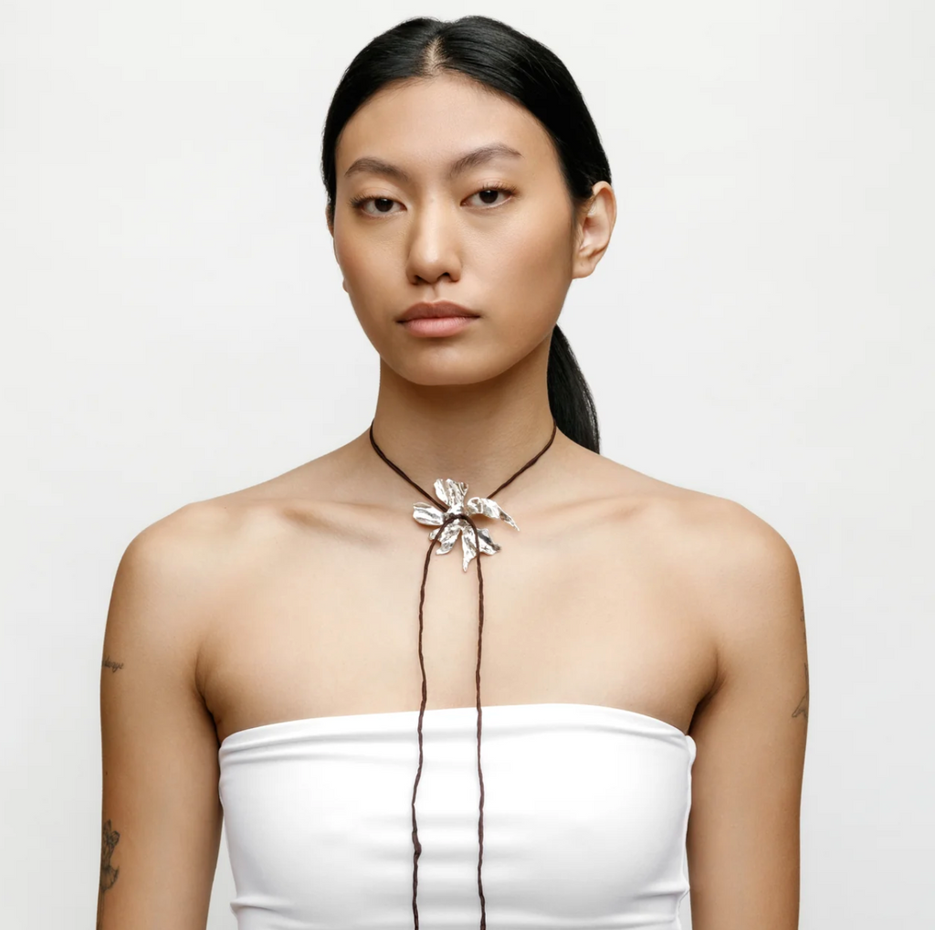 Wolf Circus | Flower Cord Necklace in Brown/Silver