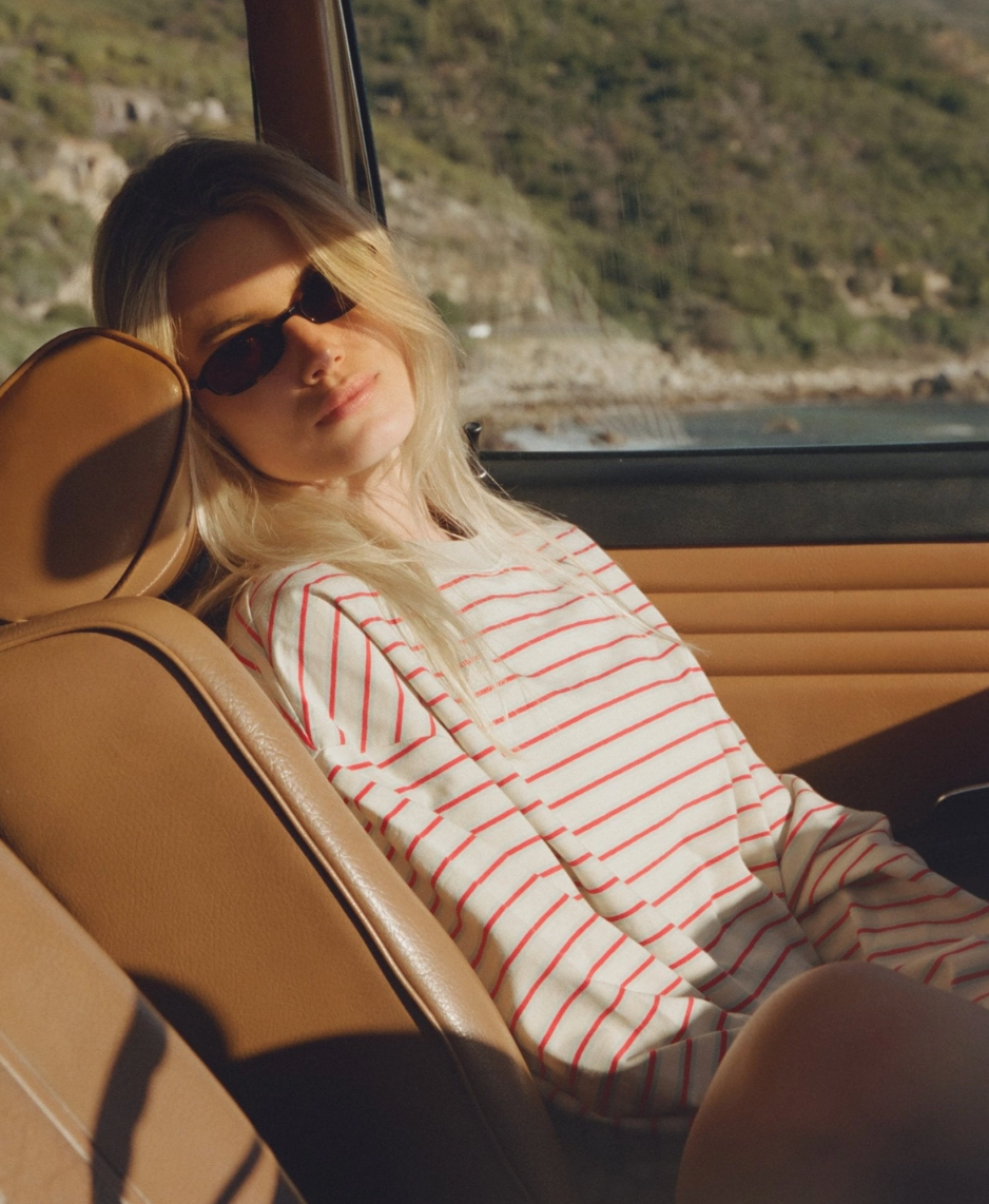 Après June | Striped Long Sleeve in Cream + Raspberry PRESALE