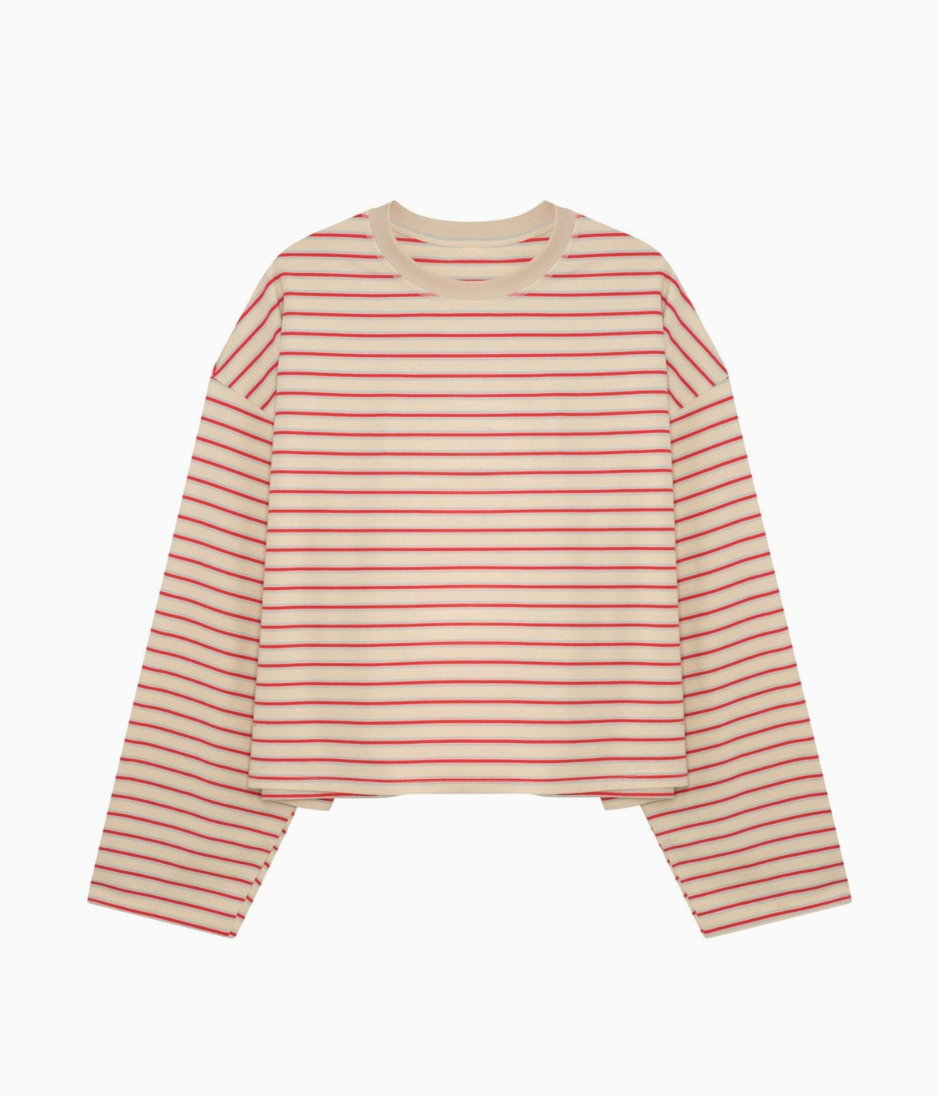 Après June | Striped Long Sleeve in Cream + Raspberry PRESALE