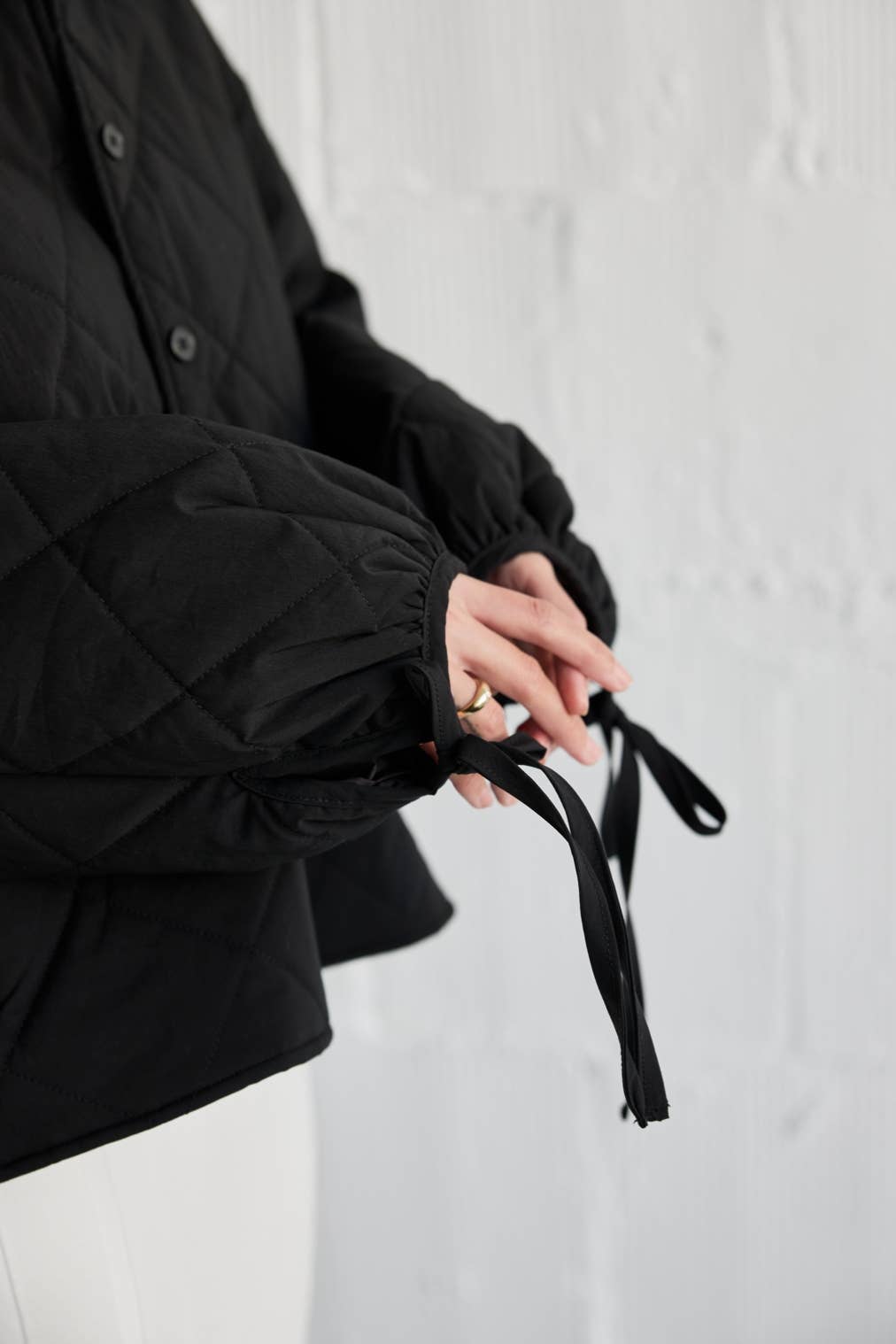 All Row | Oversized Quilted Wrist Tie Jacket in Black