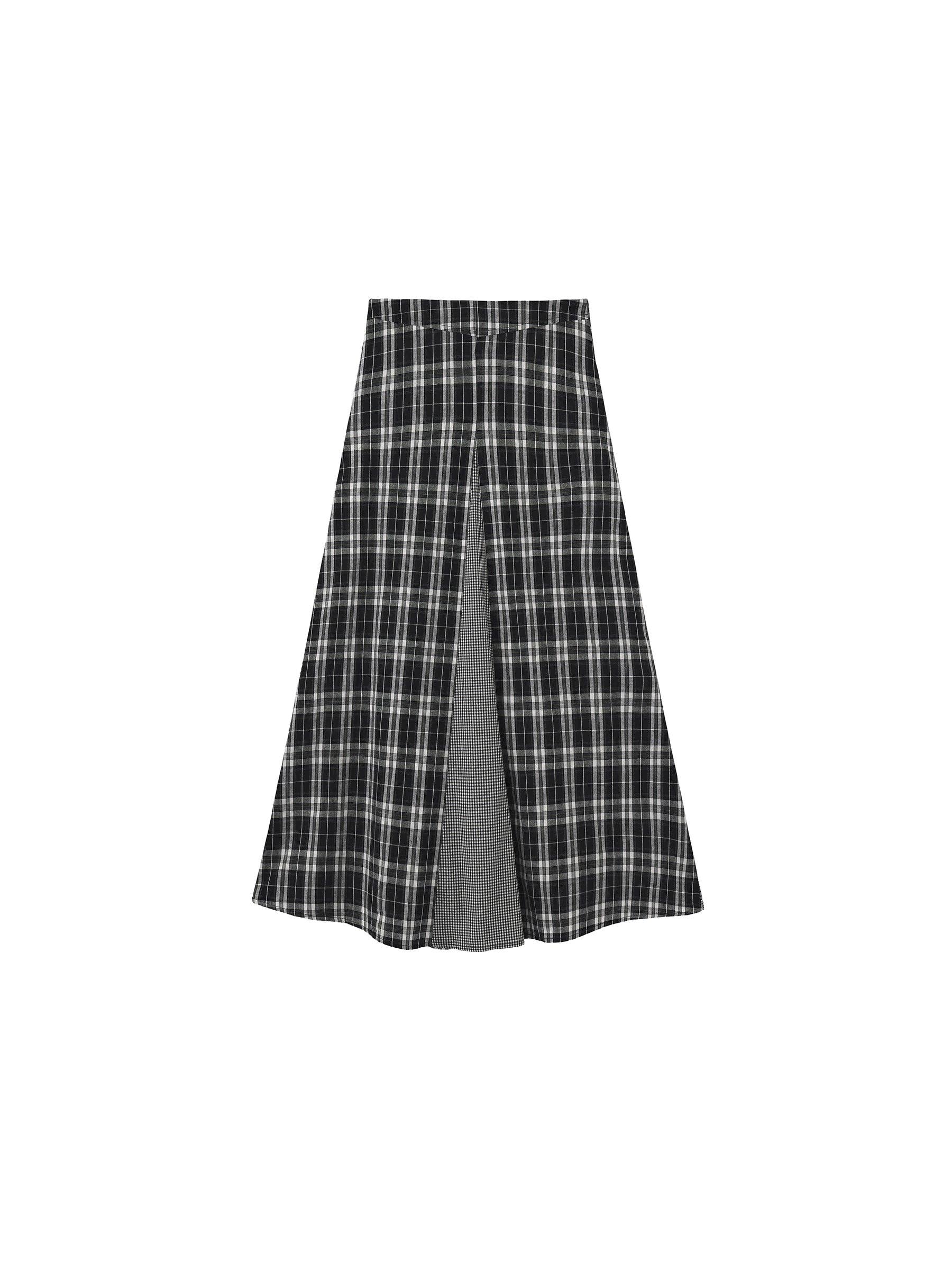 Cubic |  Cotton Patchwork Check A-Line Maxi Skirt
