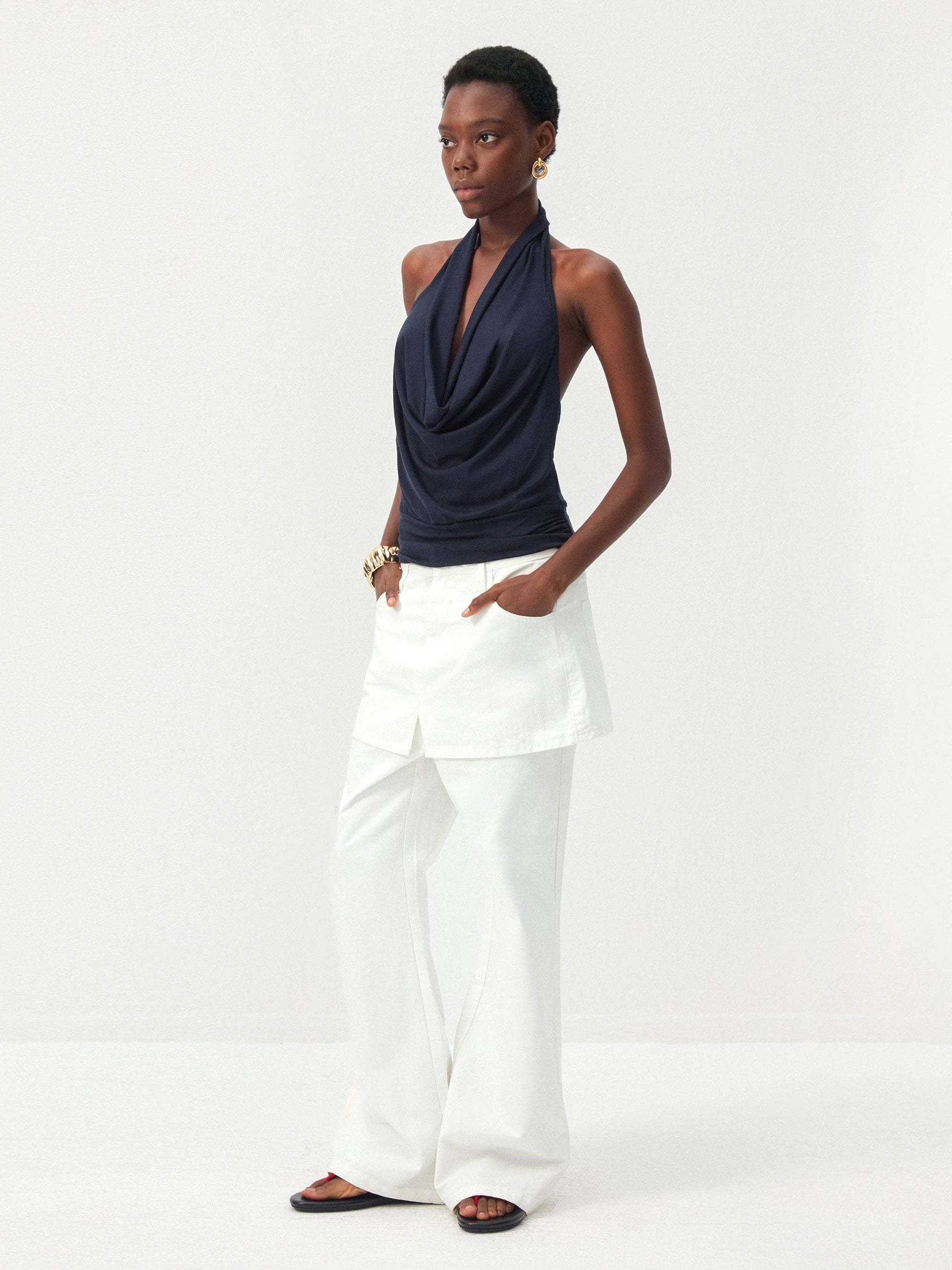 CUBIC - CUBIC Minimal Cowl Neck Halter Camisole: Navy / S - Hey Jude