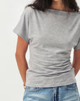 CUBIC - CUBIC Lyocell Blend Off-Shoulder Fitted Top: Gray / UN - Hey Jude