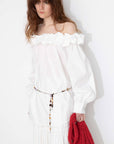 CUBIC - 3D Ruffle Collar Long Sleeve Cotton Blouse: White / UN - Hey Jude