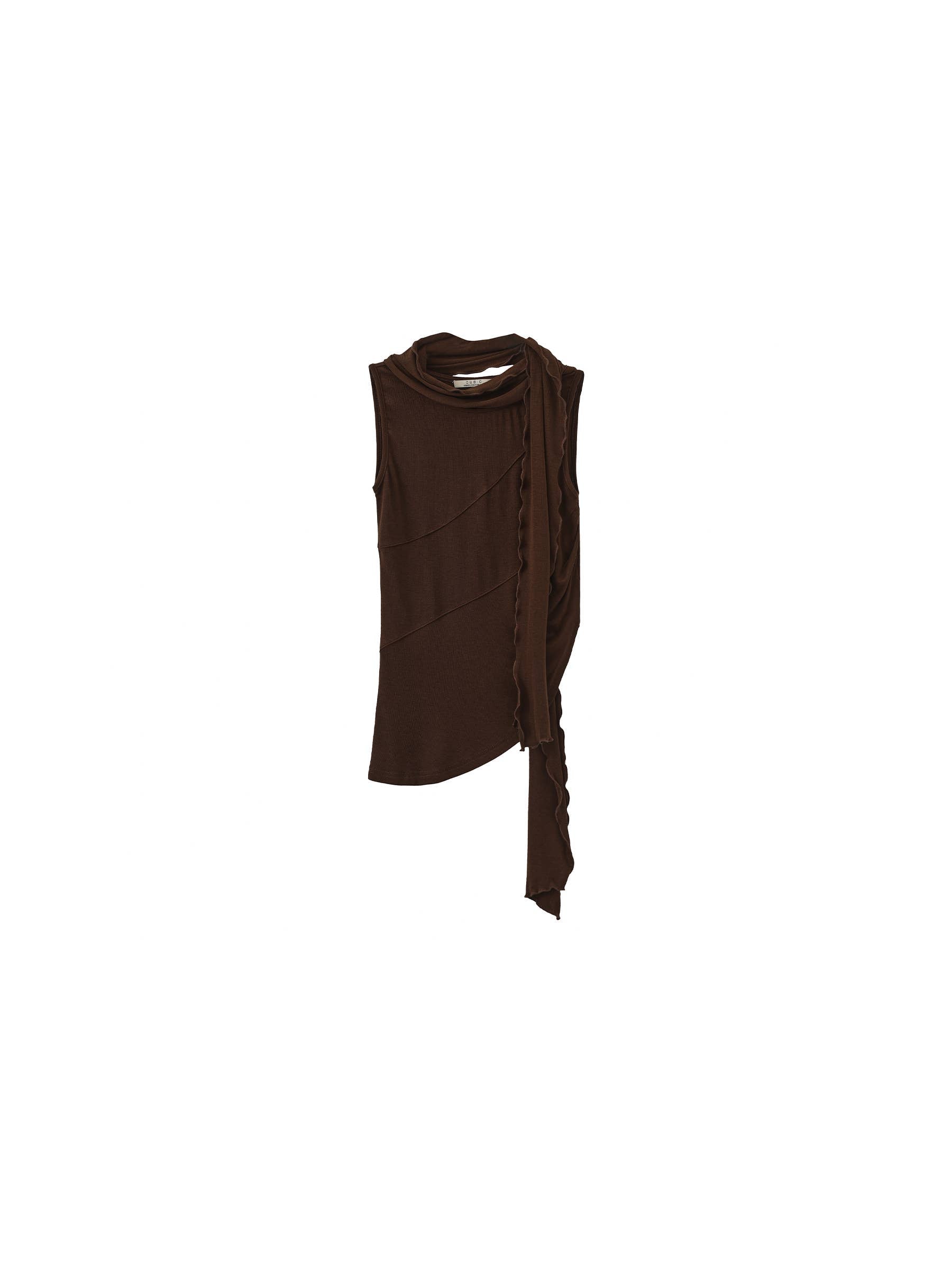 Cubic | Asymmetrical Sleeveless Tie-Neck Top in Espresso