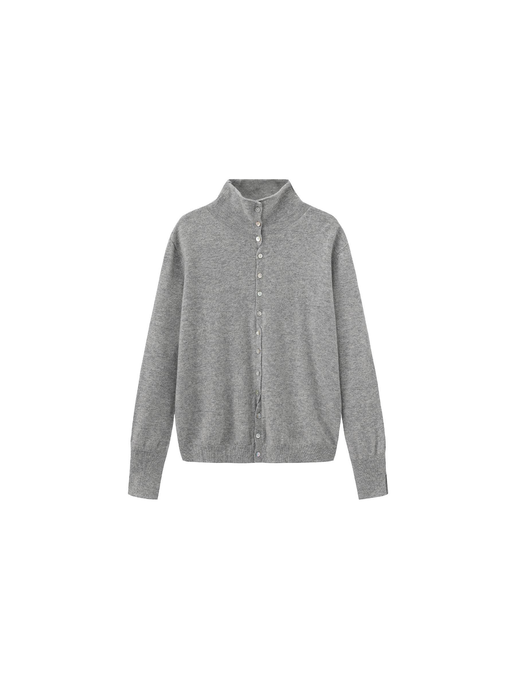 Cubic | Wool Funnel Neck Knit Cardigan in Gray