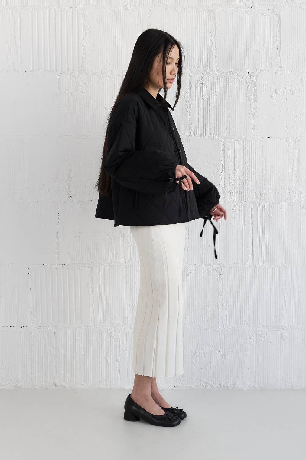 All Row | Oversized Quilted Wrist Tie Jacket in Black
