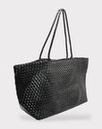 Italian Leather Braided Tote in Black