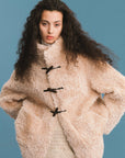 Cubic | High Collar Furry Wool Coat in Antique White