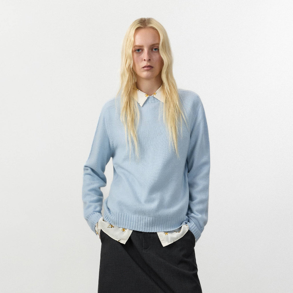 CUBIC | Wool Relaxed Crewneck Sweater in Sky Blue
