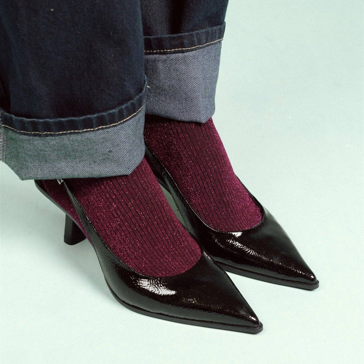 KLUE - KLUE Glitter Lurex socks in eco-friendly Lyocell | Burgundy wine: 36-40 - Hey Jude