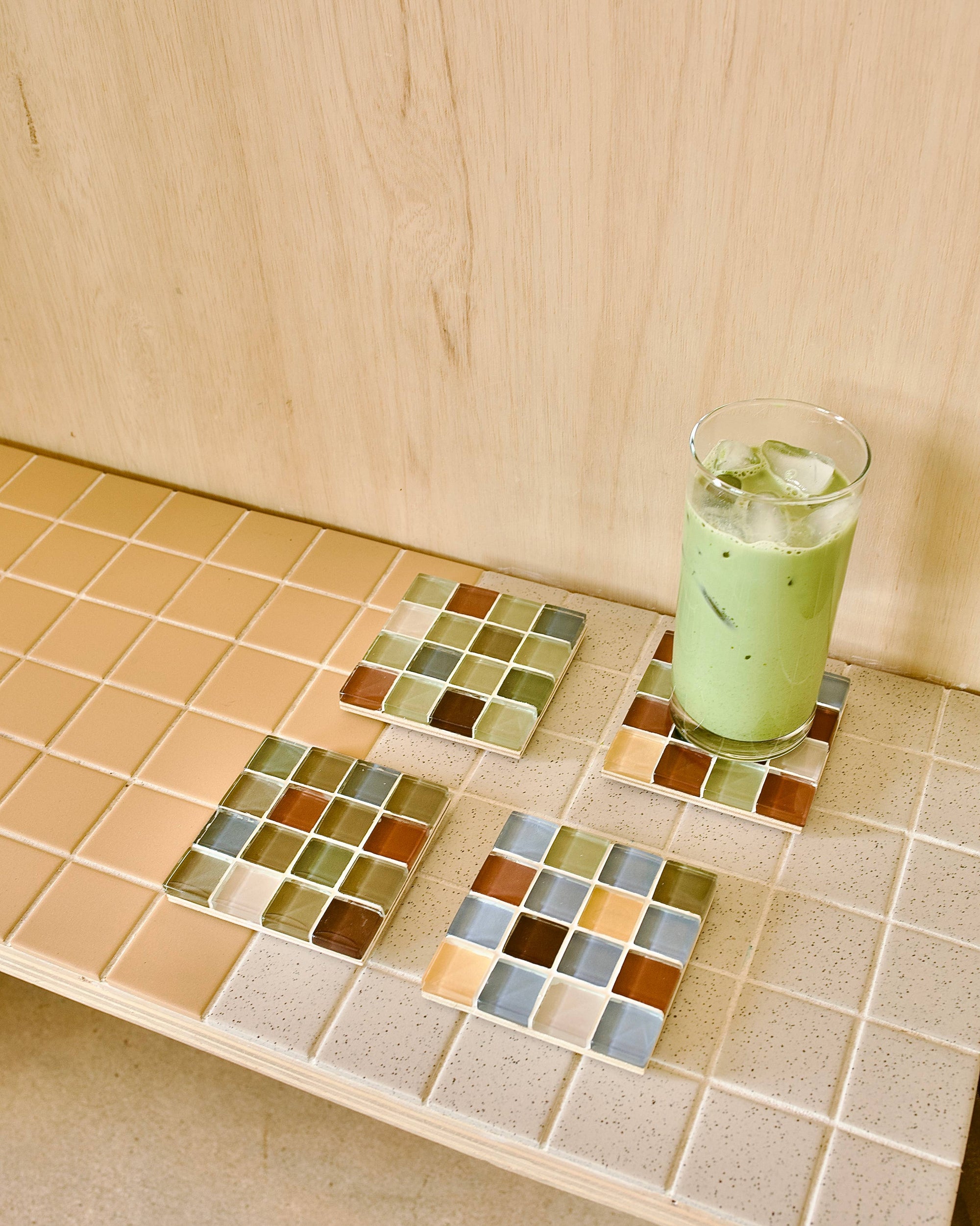 Little M | Glass Tile Coaster Set in Earth