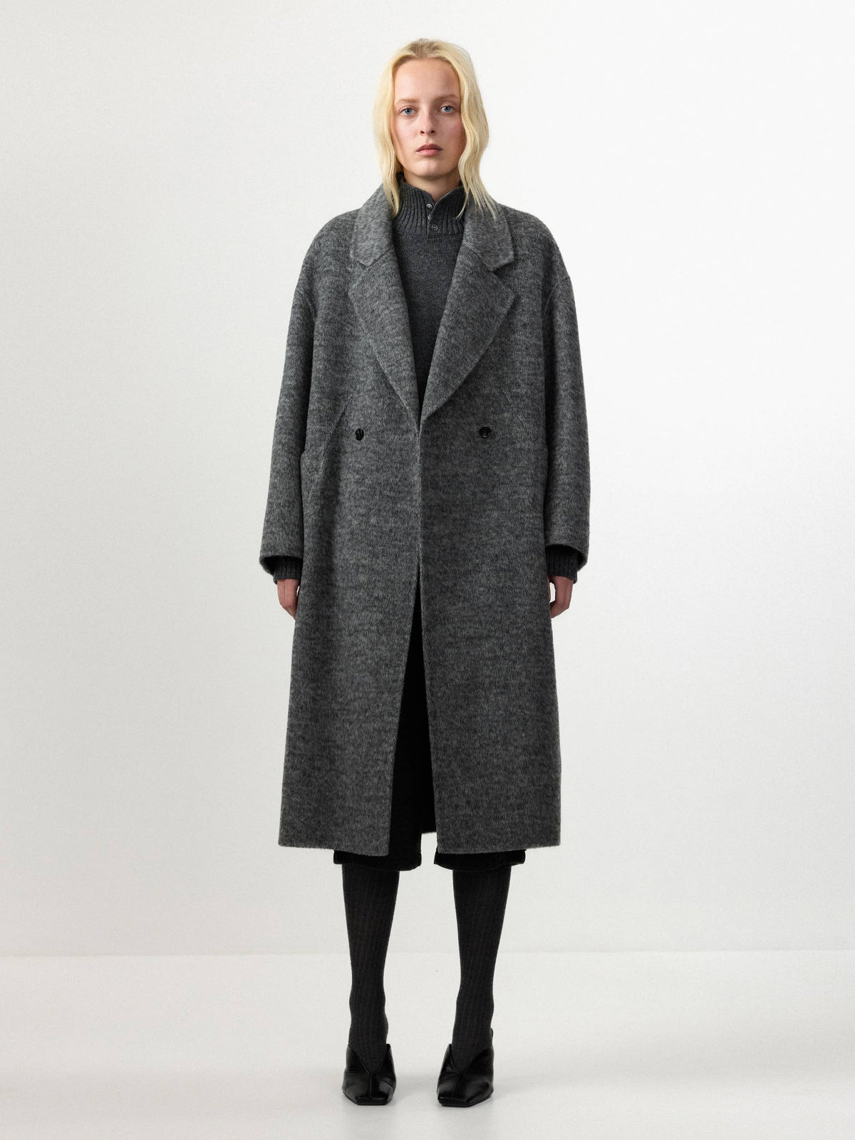 CUBIC | Minimalist Wool, Alpaca + Silk Coat in Smoke Gray