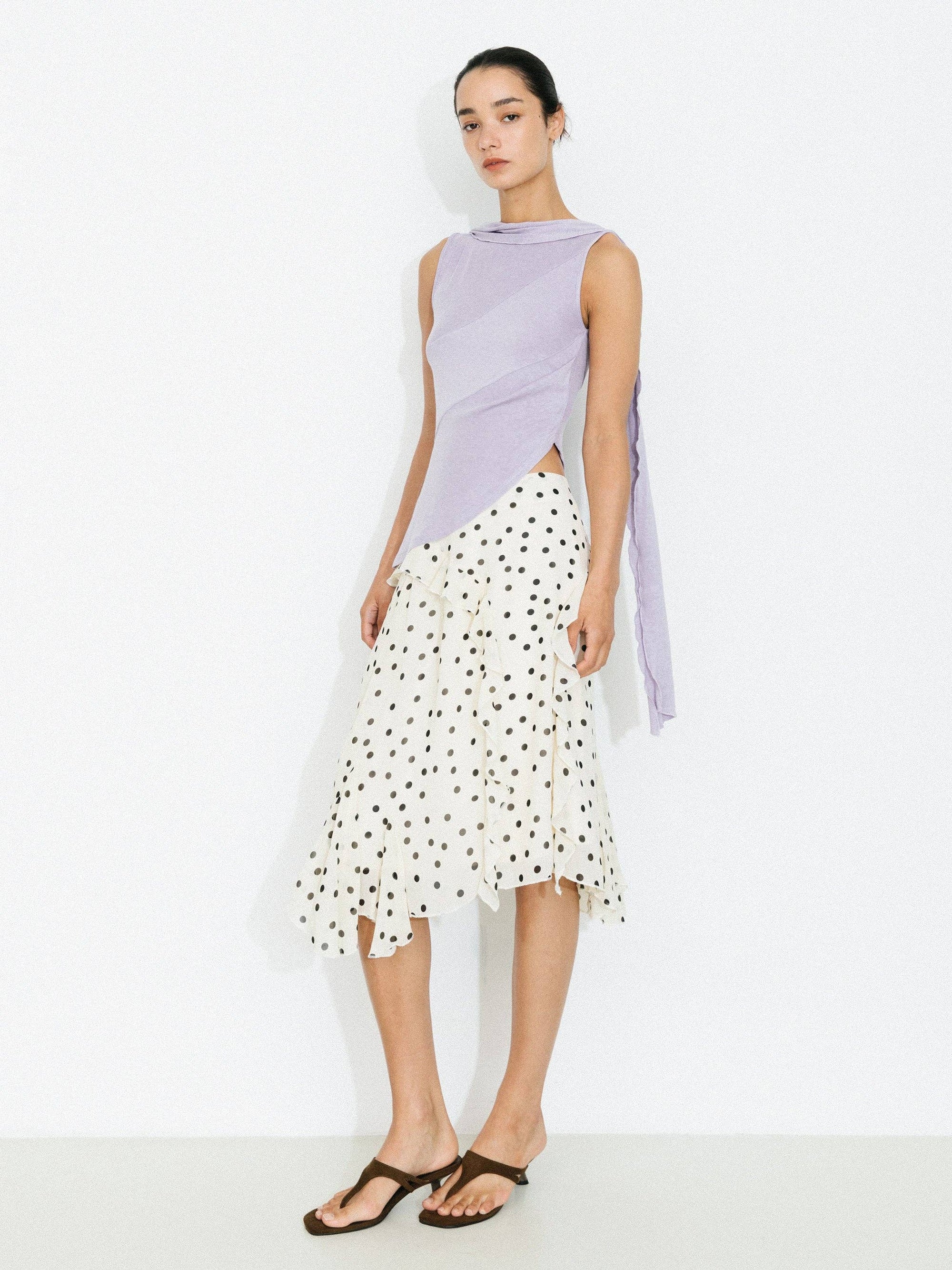 Cubic | Asymmetrical Sleeveless Tie-Neck Top in Lavender