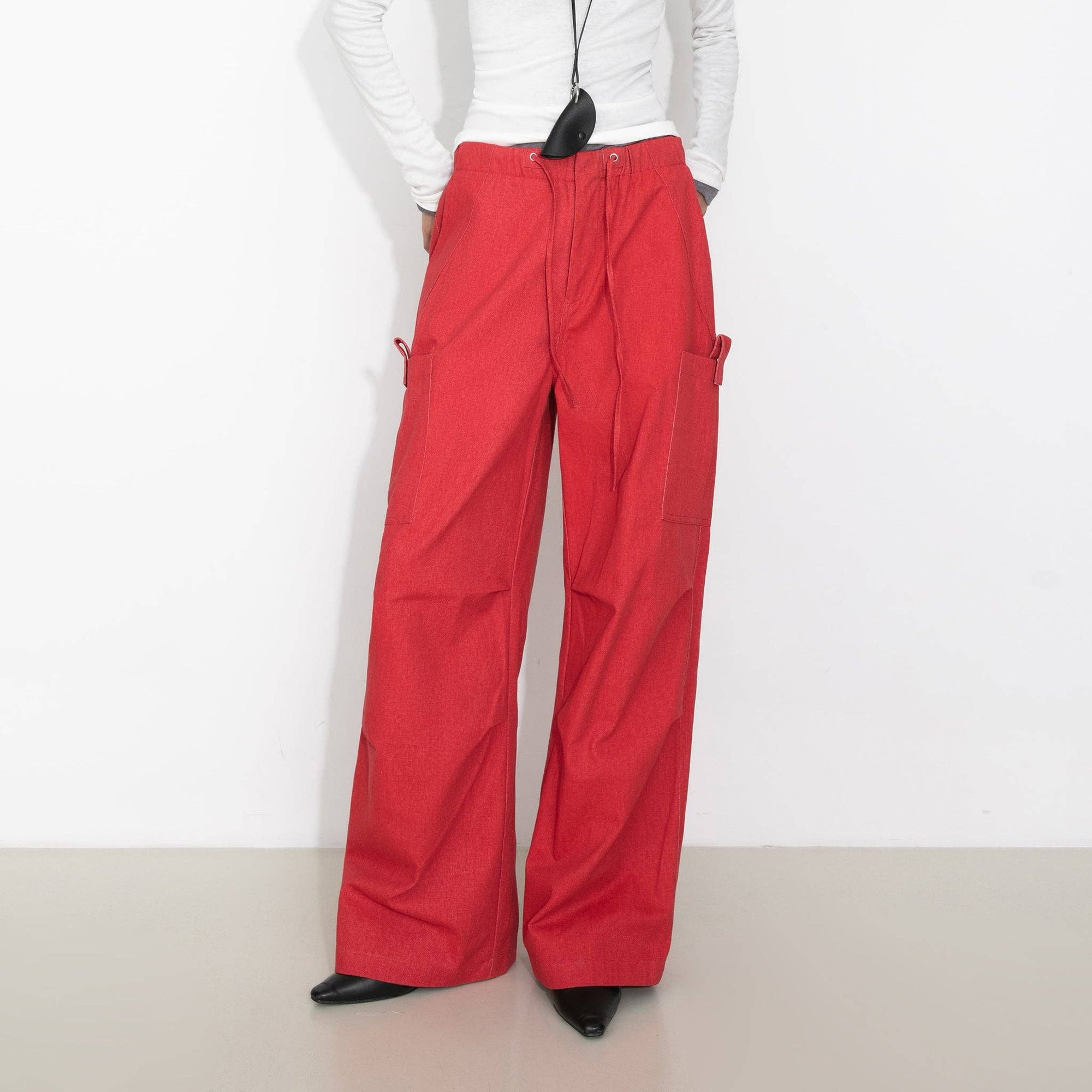 CUBIC - Relaxed Draped Straight-Leg Utility Pants: Red / M - Hey Jude