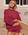 Après June | Striped Long Sleeve in AJ Pink + Brown - Hey Jude
