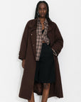Cubic | Convertible Collar Long Down Trench Coat in Espresso