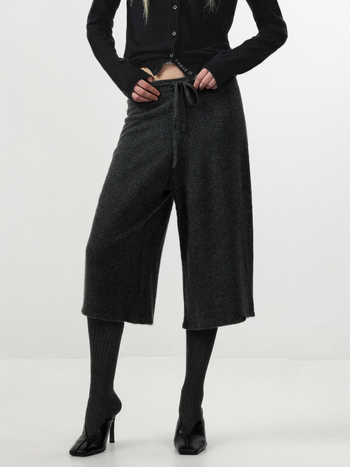CUBIC | Ribbed Wool Knit Culottes in Dark Gray