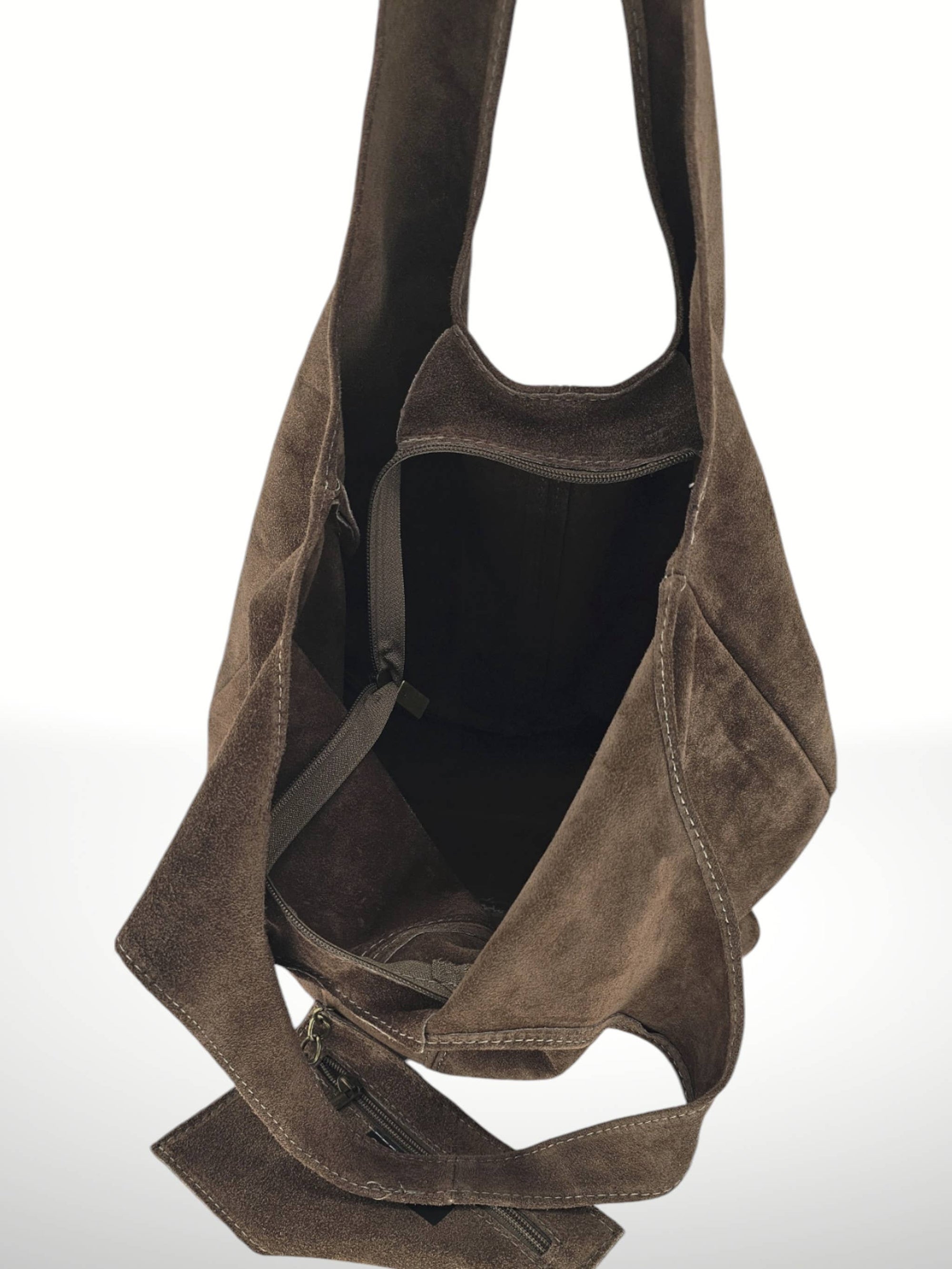 Suede Leather Shoulder Bag in Mushroom