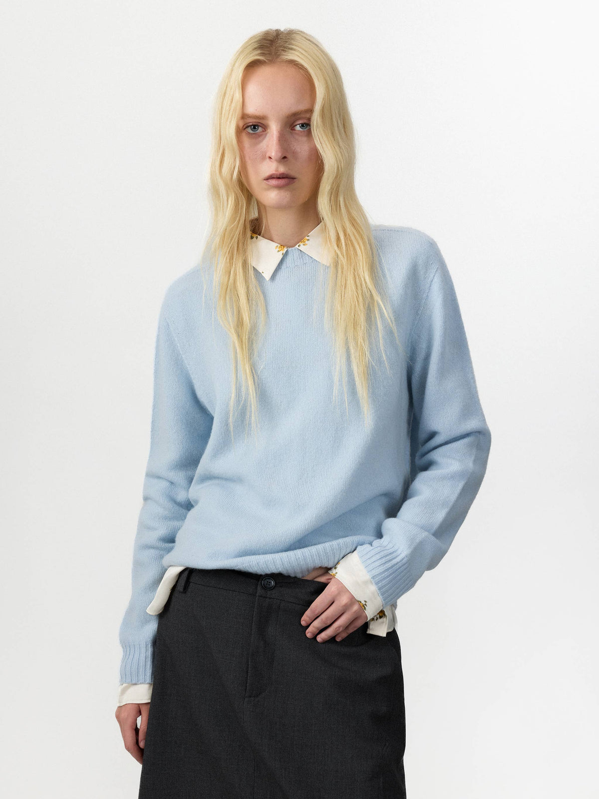 CUBIC | Wool Relaxed Crewneck Sweater in Sky Blue