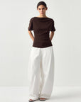 CUBIC - CUBIC Lyocell Blend Off-Shoulder Fitted Top: Brown / UN - Hey Jude