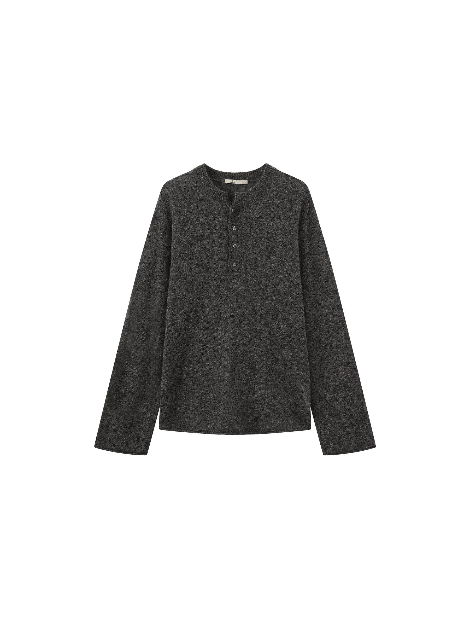 Cubic | Wool Relaxed Long Sleeve Henley in Smoke