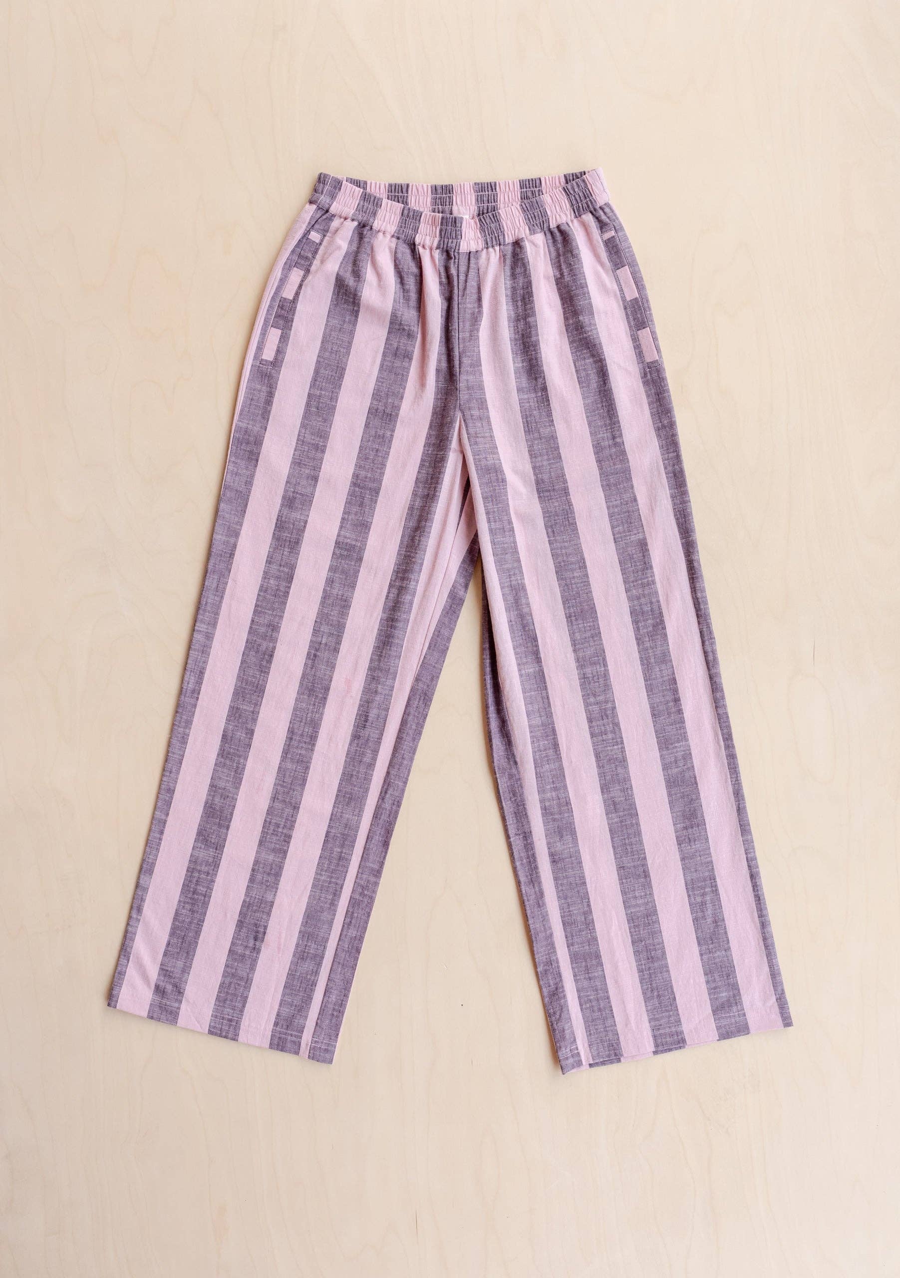 TBCo - Cotton Trousers in Pink &amp; Burgundy Stripe: M - Hey Jude