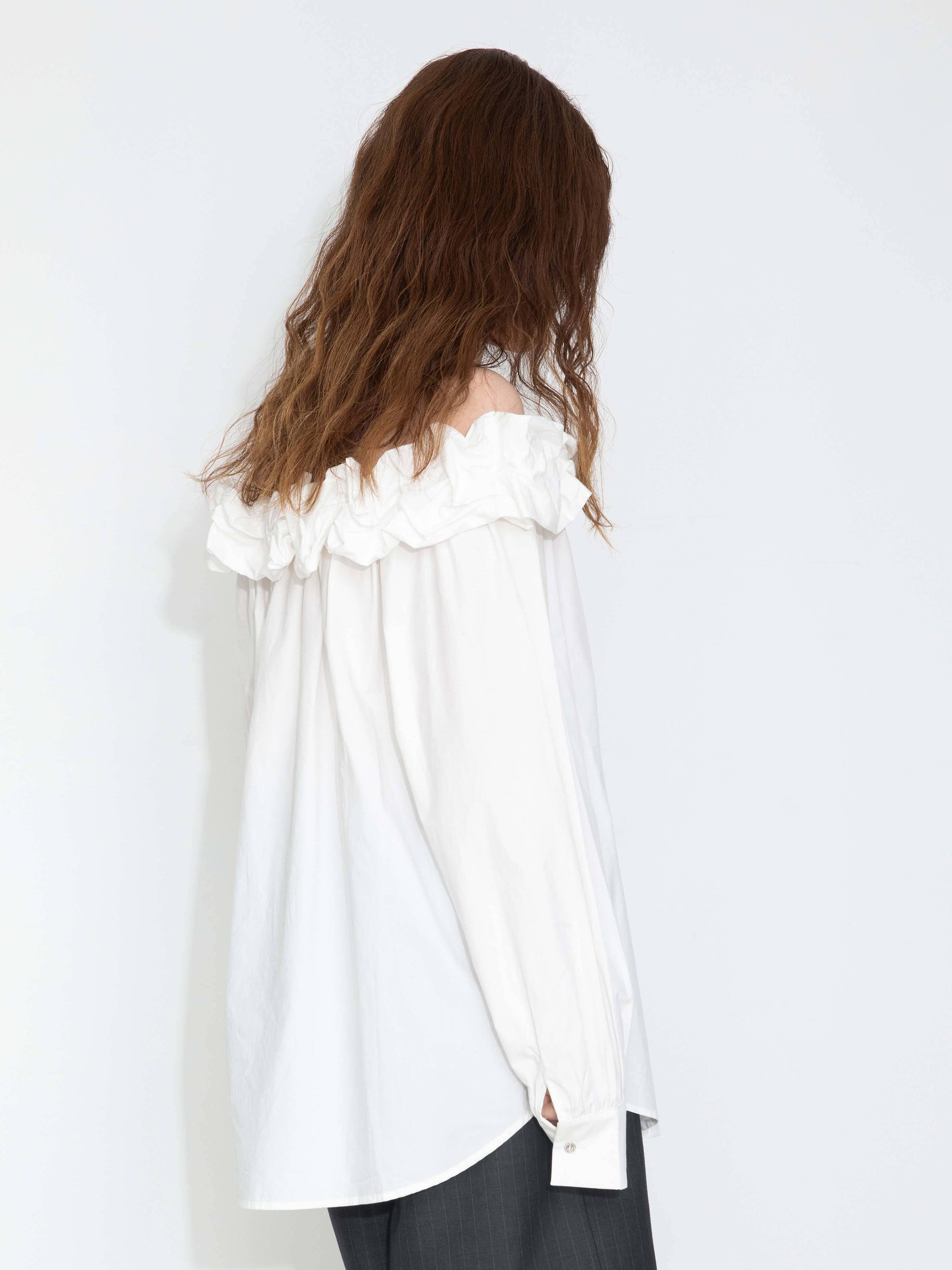 CUBIC - 3D Ruffle Collar Long Sleeve Cotton Blouse: White / UN - Hey Jude