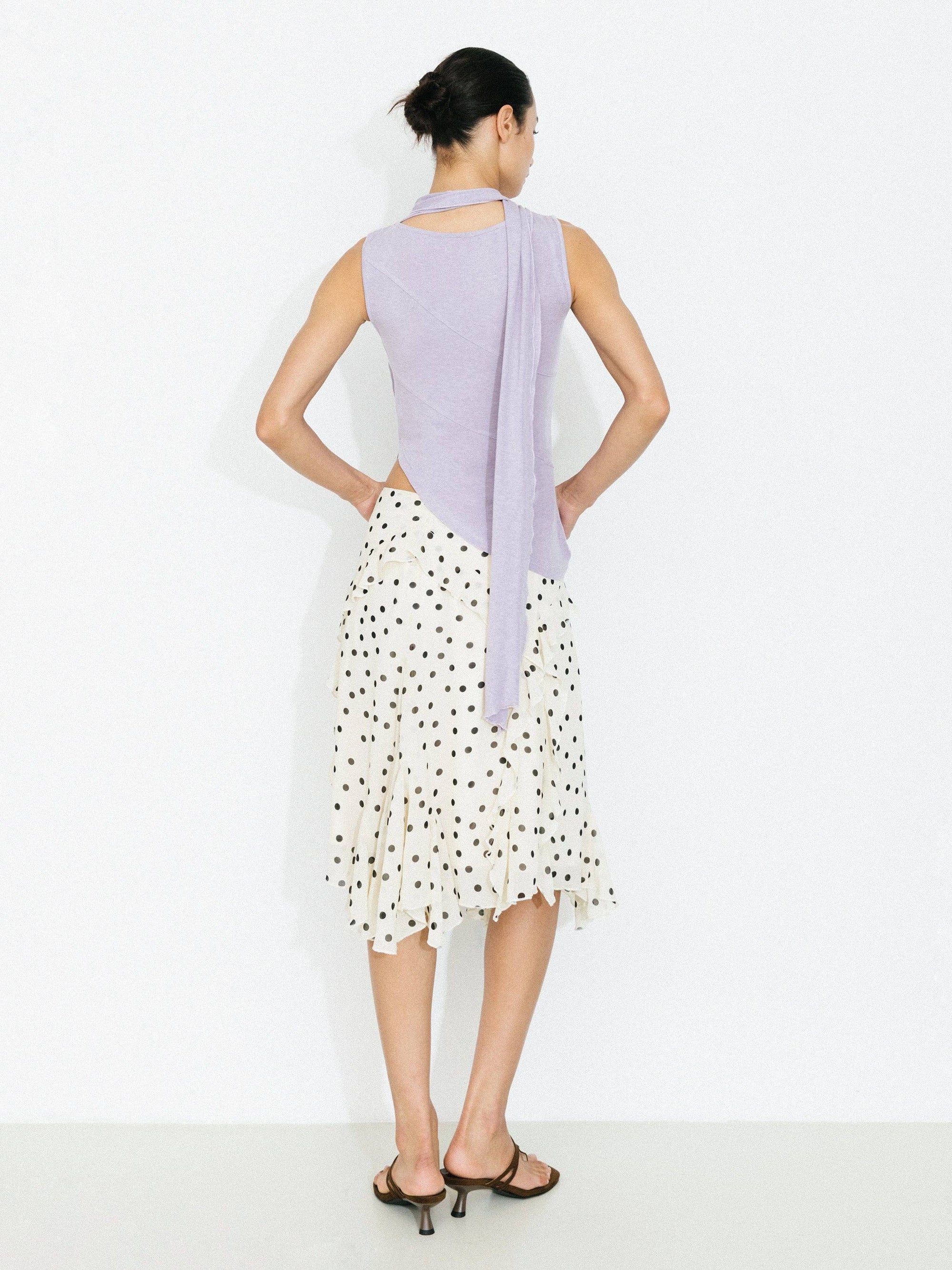 Cubic | Asymmetrical Sleeveless Tie-Neck Top in Lavender