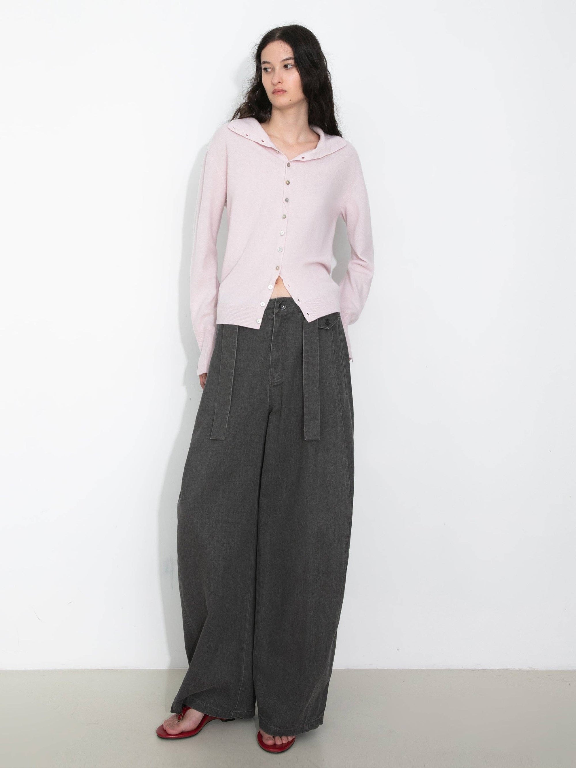 Cubic | Wool Funnel Neck Knit Cardigan in Pink