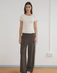 Deiji Studios | Double Belted Pant in Brown Stripe PRESALE