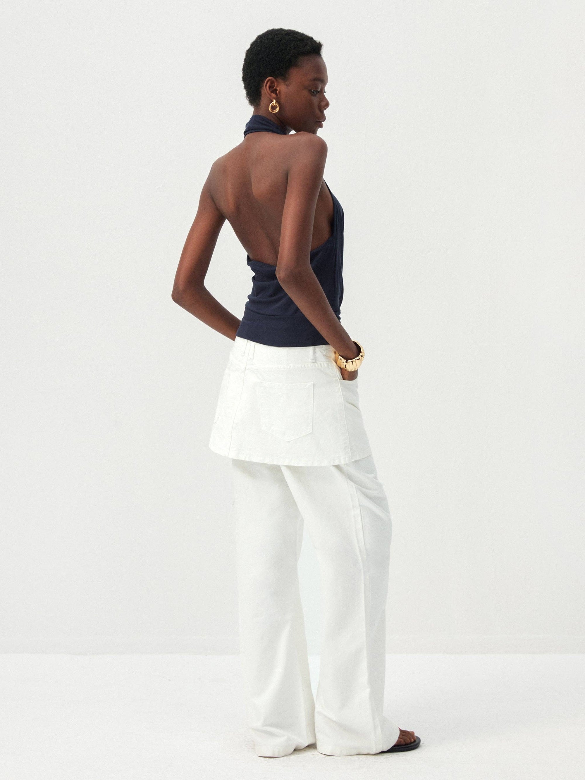 CUBIC - CUBIC Minimal Cowl Neck Halter Camisole: Navy / S - Hey Jude