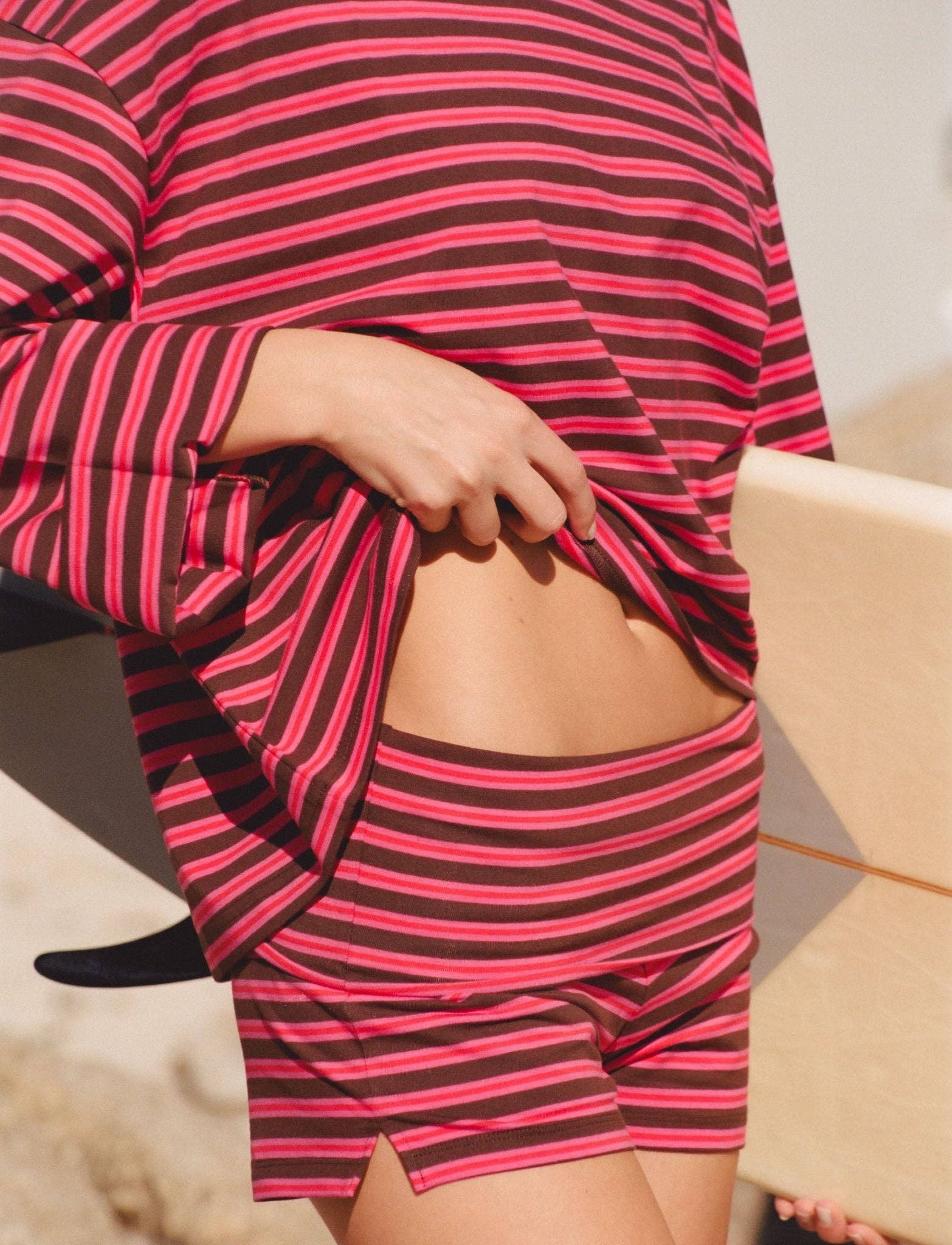 Après June | Striped Long Sleeve in AJ Pink + Brown - Hey Jude