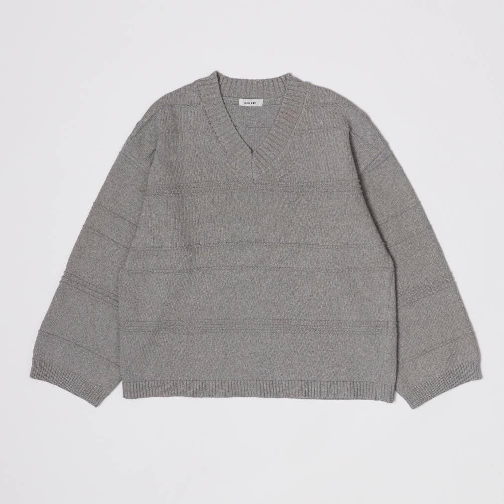 MOD REF | V-Neck Cotton Ribbed Sweater in gray