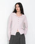 Cubic | Wool Funnel Neck Knit Cardigan in Pink