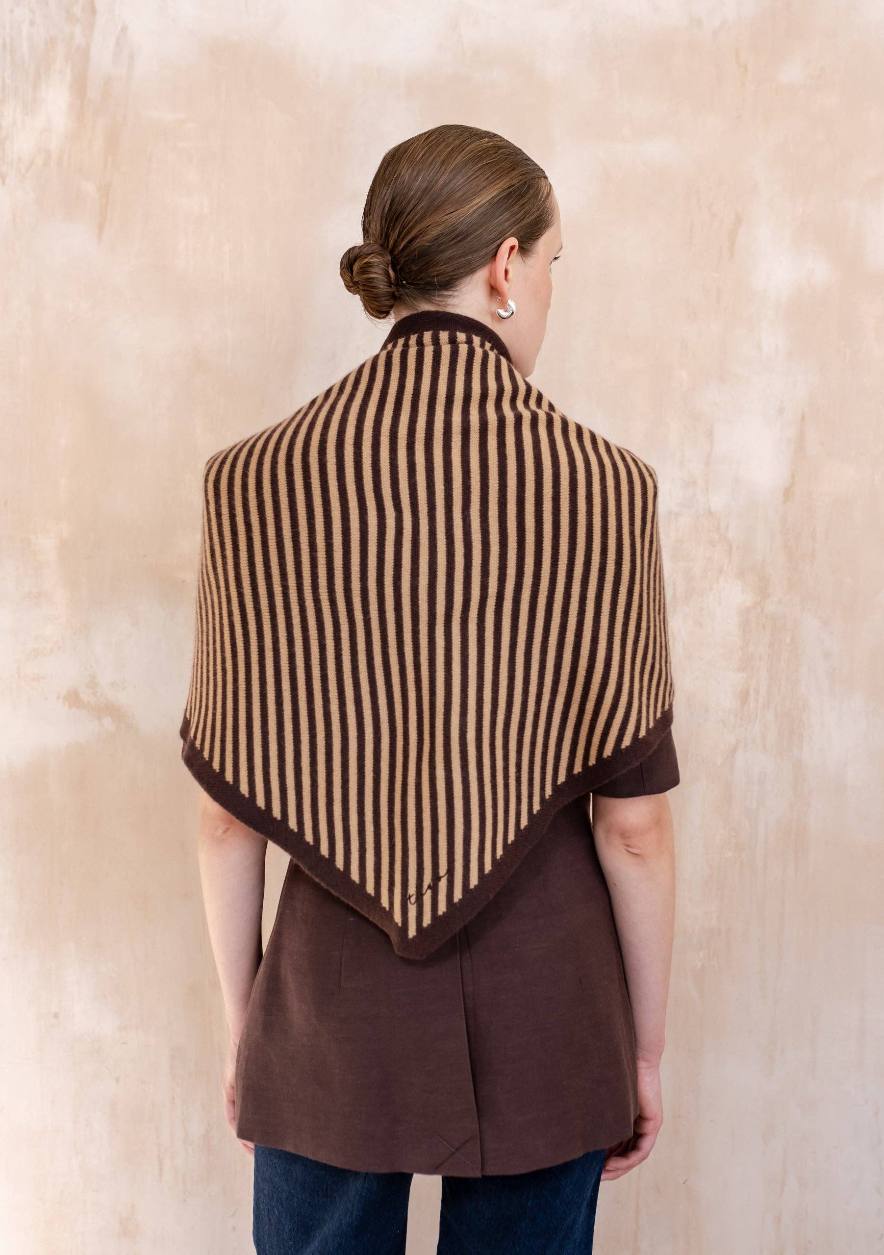 TBCo | Large Merino Triangle Scarf in Camel Stripe
