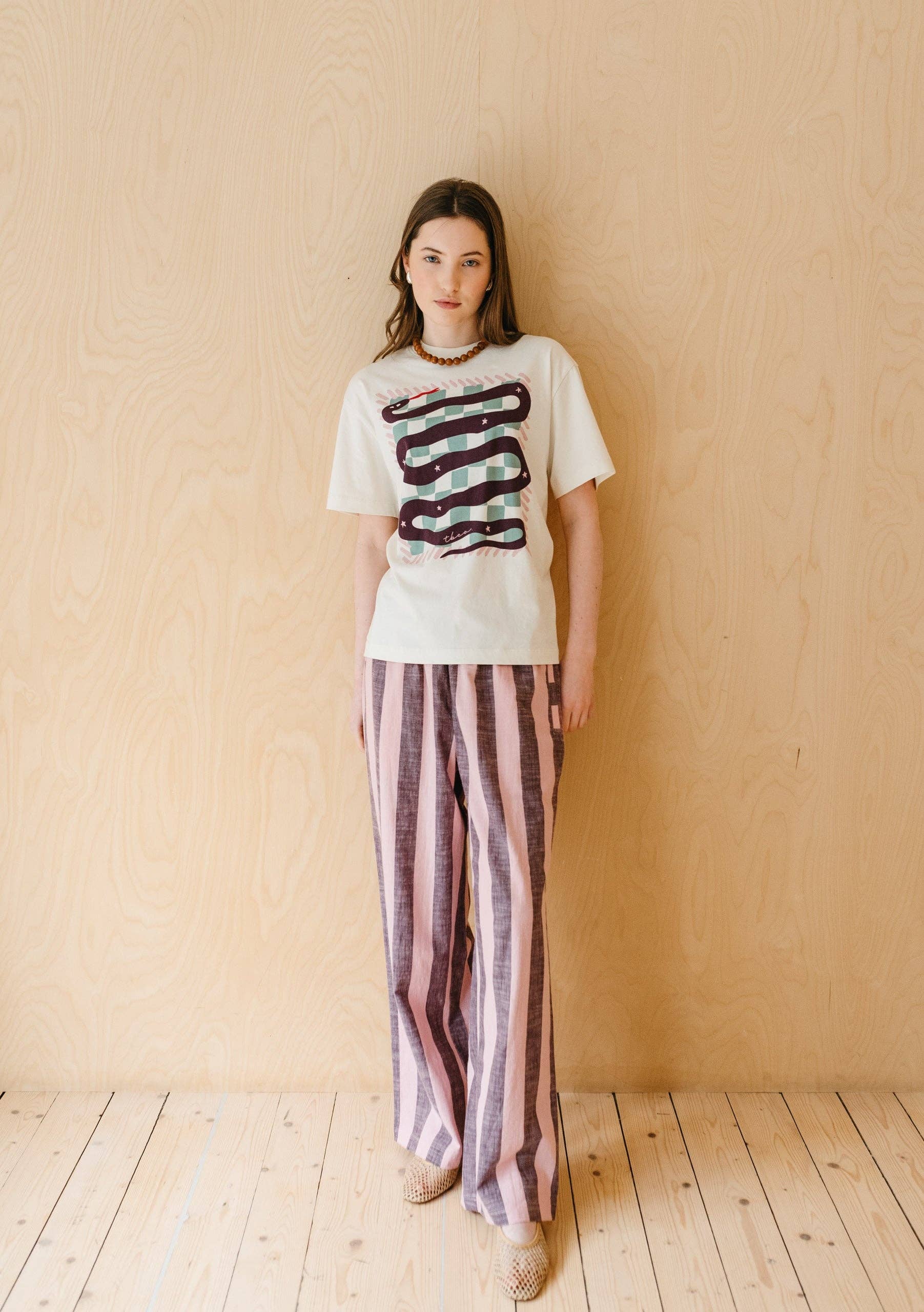 TBCo - Cotton Trousers in Pink &amp; Burgundy Stripe: M - Hey Jude