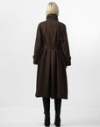 CUBIC | Stand Collar Belted Long Trench Coat in Reddish Brown