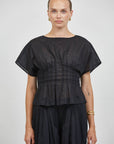 a.ren - PL2018T | Linen Round Neck Short Sleeve Top: Black / XS - Hey Jude