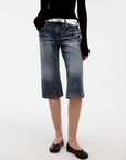 CUBIC - CUBIC Washed Denim Knee-Length Shorts: Blue / S - Hey Jude