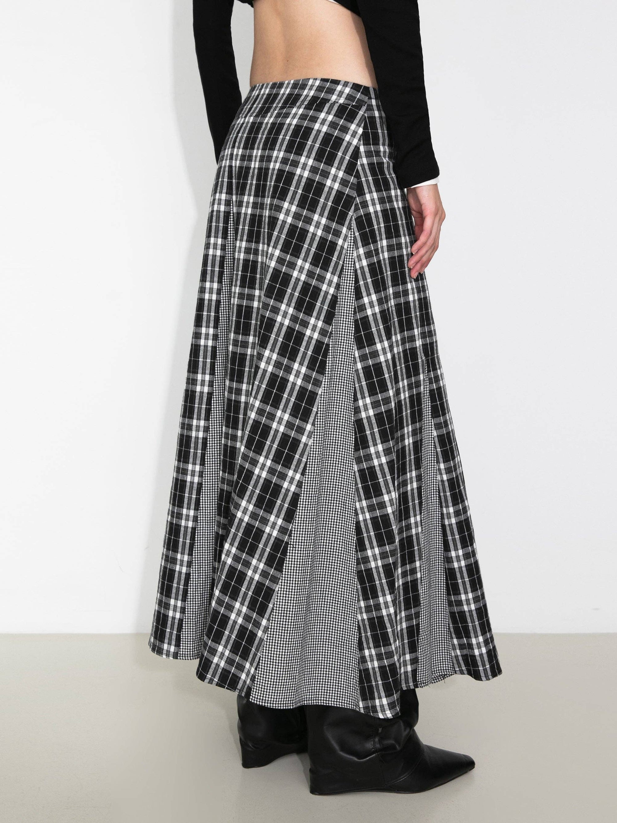 Cubic |  Cotton Patchwork Check A-Line Maxi Skirt