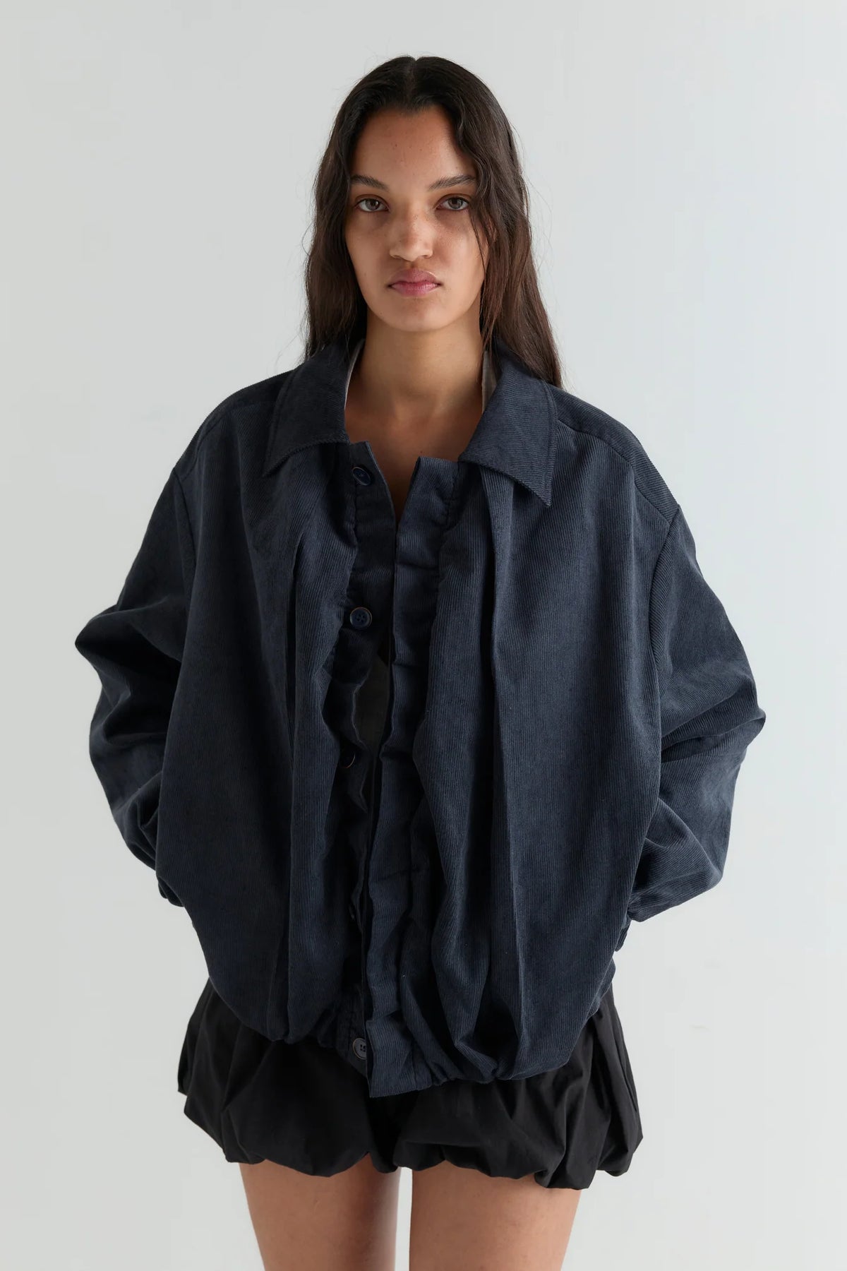 Deiji Studios | Fine Pleat Jacket in Navy Blue