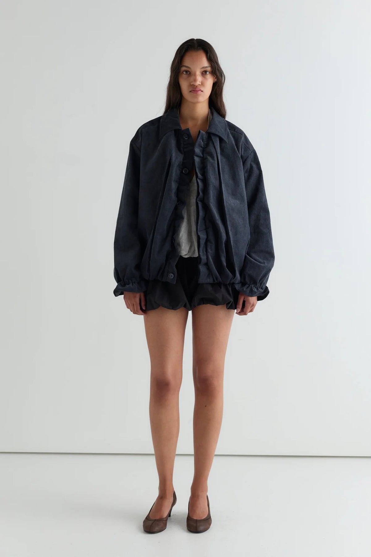 Deiji Studios | Fine Pleat Jacket in Navy Blue