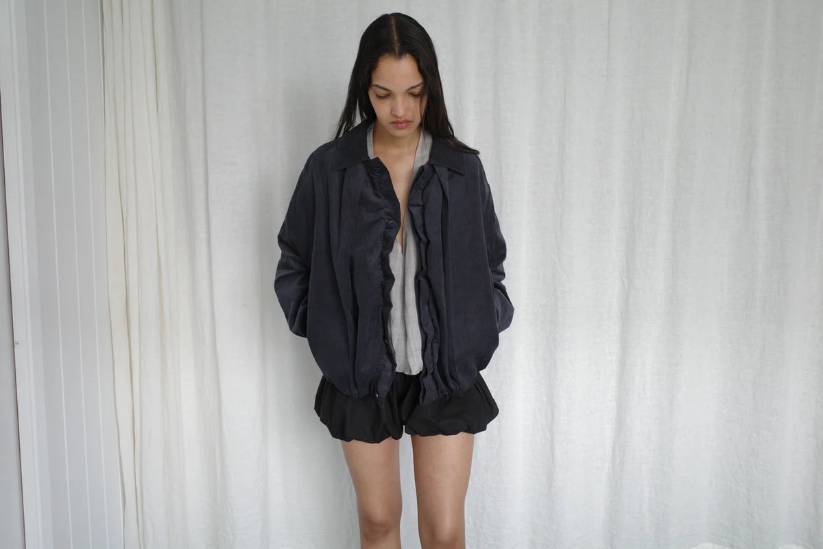Deiji Studios | Fine Pleat Jacket in Navy Blue